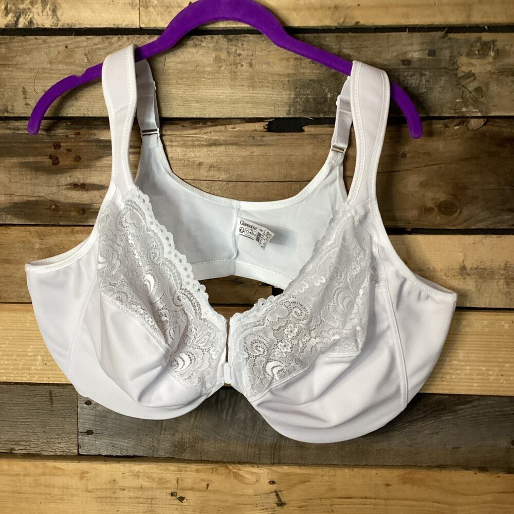 Glamorise White Front Close Underwire Non Padded Bra Size 50DD